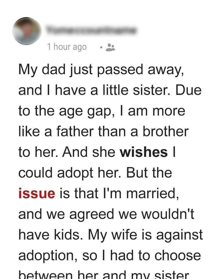 Her brother wants to be her father but his wife says No