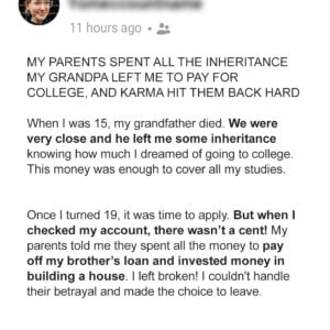 My Parents Spent All My College Fund Inheritance from Grandpa, but Karma Struck Back