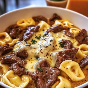 Cheesesteak Tortellini in Rich Provolone Sauce