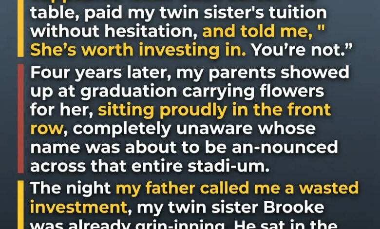 My dad slid my college letter back across the table, paid for my twin sister on the spot, and told me, “she’s worth the investment. You’re not.”…
