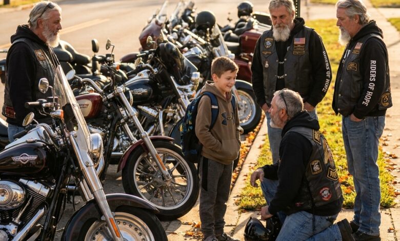 A Plumber Saw My Late Son’s Photo and Sat Down Slowly — Monday, 14 Motorcycles Escorted My Bullied Grandson to the Bus Stop